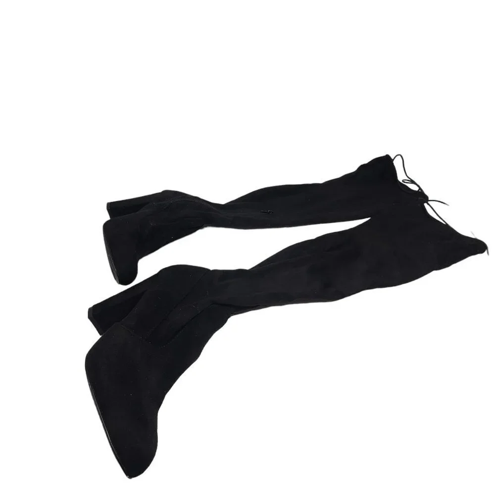 Lulus So Much Yes Black Vegan‎ Suede Over-the-Knee Boots Size 7.5 Block Heel